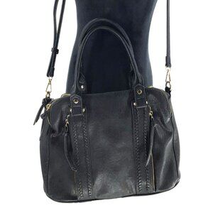 Antik Kraft Bag Black Leather Crossbody Three Zipper Compartment